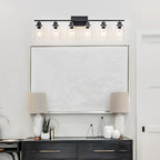 6 Light Bathroom Light Fixtures Black Vanity Light Over Mirror Modern Farmhouse Wall Lighting Sconces Wall Lamp for Bathroom, Bedroom, Living Room E26 Socket with Glass Shade