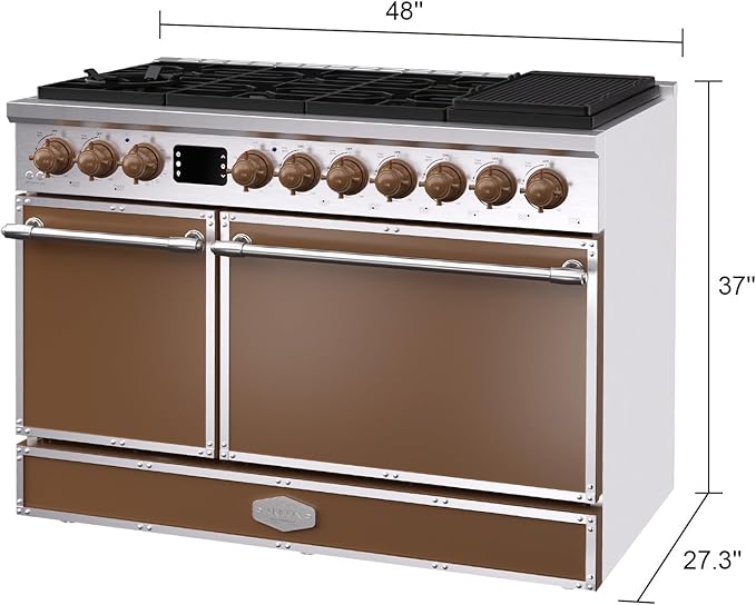 Akicon 48" Freestanding Gas Cooktop Oven Combo, Features 8 Sealed Burners, 6.7 Cu.ft Rapid Convection Oven, Convertible Fuel (NG/LP), Durable Cast Iron Grating (CFSCFSB3)