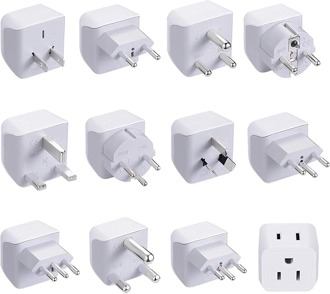 Ceptics World Travel Adapter Set - 2 in 1 USA to Europe, Asia, Africa, India, Japan, Australia, Brazil, China, Israel and more - 11 Pack - Safe Grounded - Works with Cell phones, Laptops, Chargers
