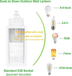 LIT-PaTH Dusk to Dawn Outdoor Wall Lantern, Wall Sconce as Porch Lighting Fixture, E26 Medium Base Max 60W, Anti-Rust Metal with Glass Shade, White, 1-Pack