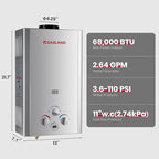 GASLAND 2.64GPM Tankless Water Heater Propane 10L, Outdoor Propane Camping Hot Water Heater, Overheating Protection, Easy to Install, Use for RV Cabin Barn Camping Boat, Silver, BE264S