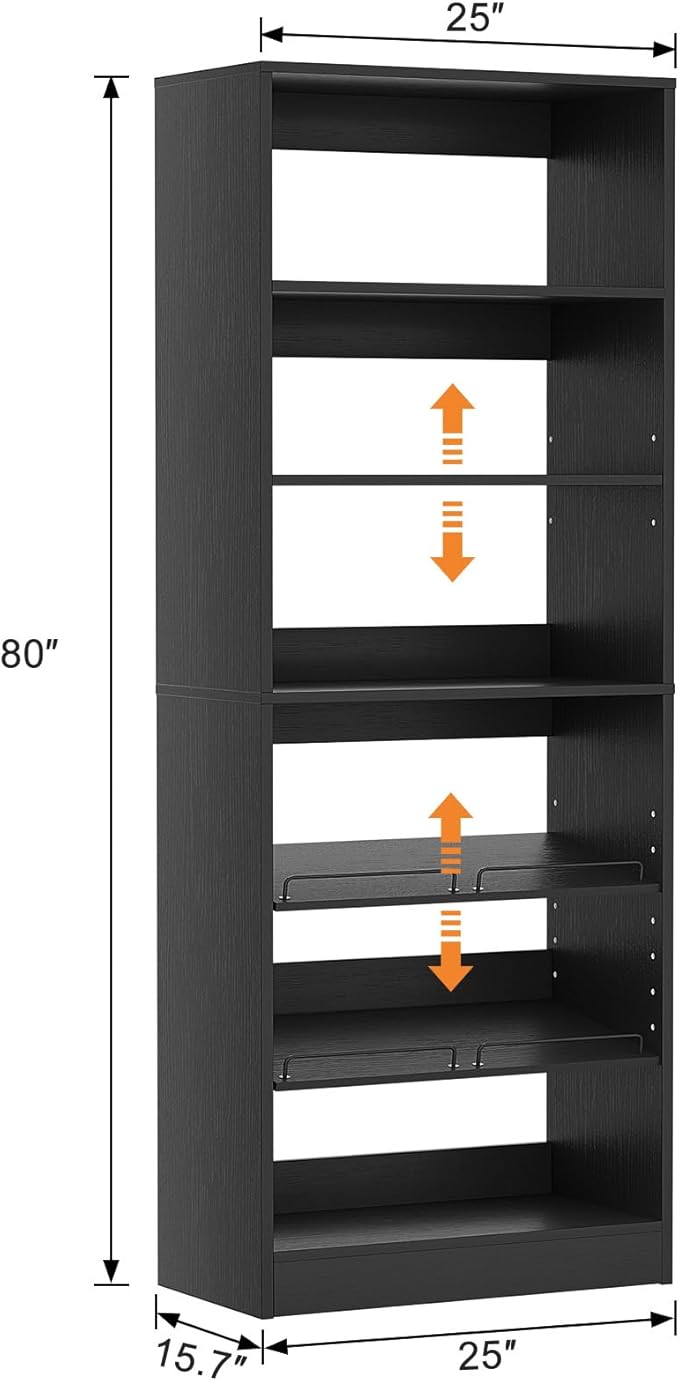 Unikito Closet System, 25 Inch Freestanding Closets Shoe Organizer, Standalone Wood Shoe Shelves, Heavy Duty Walk in Closet Tower for Bedroom, Mudroom and Entryway, 25" W x 16" D x 80" H, Black