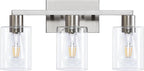 3-Light Vanity Lights,Brushed Nickel Vanity Light,with Clear Glass Shade for Bathroom Light Fixtures, Bathroom Light Fixtures Over Mirror