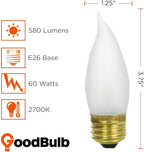 GoodBulb 25 Watt Flame Tip Light Bulbs CA10 Frosted Finish Medium E26 Base 2700K Soft White EFF Dimmable 25W 175 Lumens Decorative Chandelier Bulbs Incandescent (Pack of 12)