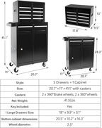 2 in 1 Tool Chest with 5 Drawers, Tool Cart with 7 Organizer Tray Divider Set & Wheels, Large Rolling Tool Box Organizer for Garage, Workshop, Home Crafts