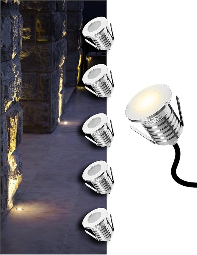 MALORY Recessed LED Deck Light 6Pack, 3W 4000K12V Low Voltage Landscape Lighting, Outdoor Step Stair Lights, Full 304 Stainless Steel Deck Lighting for Outside Floor Yard (SG06, 6-Pack 4000K)