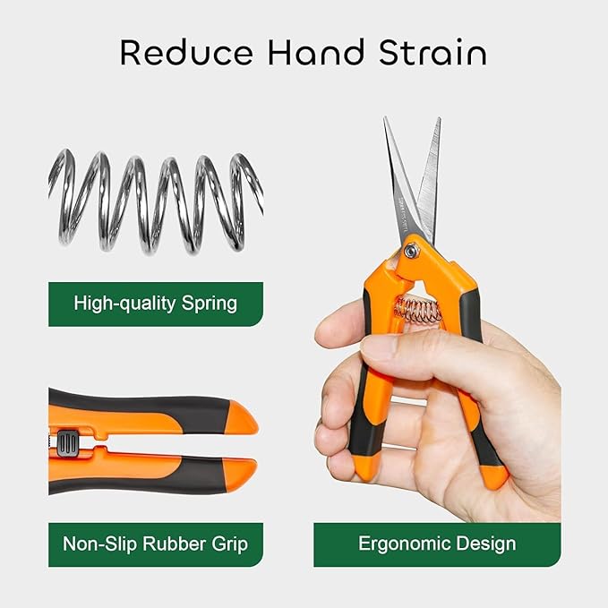 GROWNEER 1 Packs 6.5 Inch Pruning Shears Gardening Hand Pruning Snips Gardening Scissors with Straight Stainless Steel Precision Blades