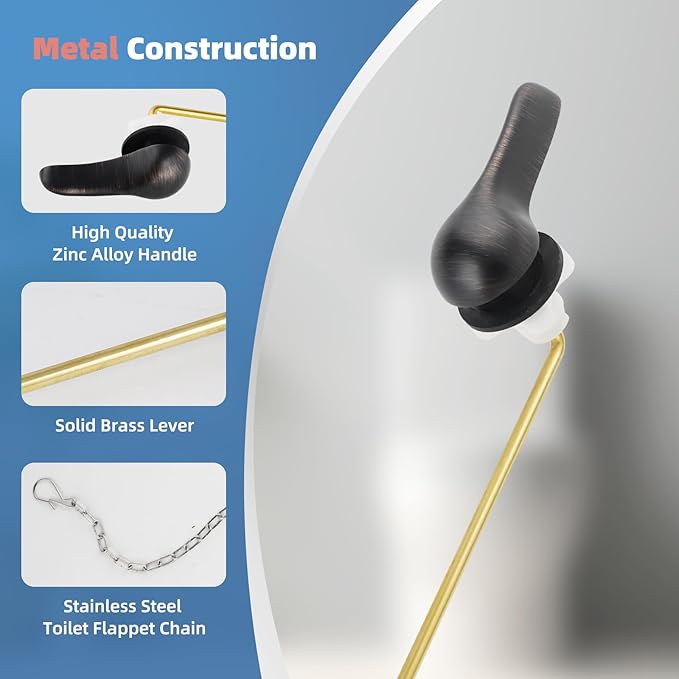 iFealClear Universal Metal Toilet Handle Replacement Kit, Front Mount Toilet Tank Flush Lever with Stainless Steel Chain, Fits Most Toilets, Oil Rubbed Bronze