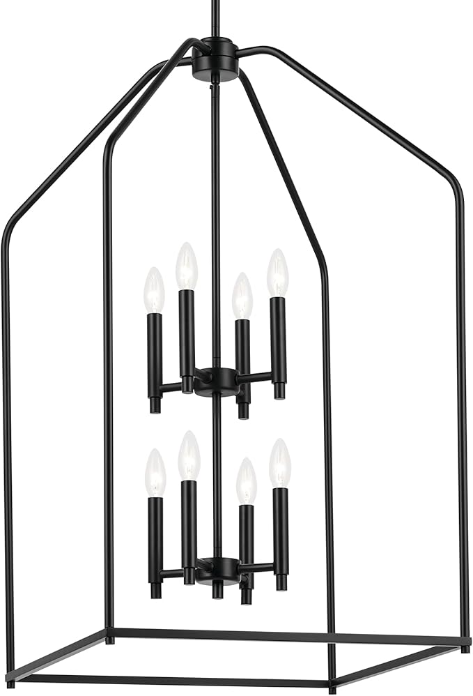Kichler Madden 36" 8 Light Foyer Pendant in Black, Soft Modern Fixture, for Small Kitchen, Coffee Table, Office, Bedroom, Foyer, (36" x 20"), 52723BK