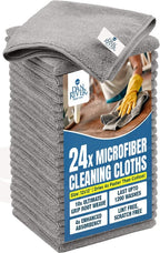 DAN RIVER 24-Pack Gray Microfiber Towels – Ultra Absorbent, Lint-Free & Streak-Free Cleaning Cloths for House, Car & Kitchen - Must-Have Cleaning Essentials - 12" x 12"