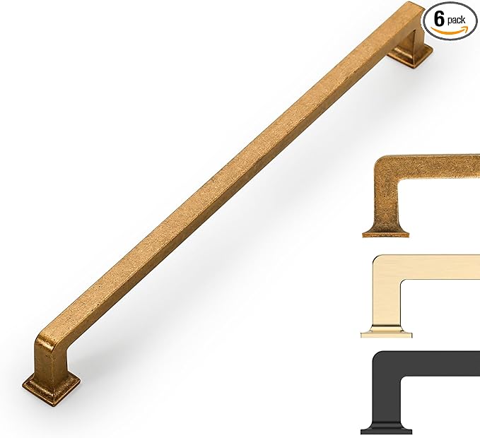 6 Pack Antique Brass Cabinet Pulls 12.6 Inch Kitchen Cabinet Handles Vintage Drawer Pulls Kitchen Handles for Cabinets Wardrobe Pulls Retro Dresser Pulls Drawer Handle