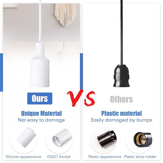 10 Pack Hanging Light Cord Pendant Light Cord with Switch Light Socket Extension Light Bulb Socket Cable Lamp Kit for E26 E27 Lamp Socket Lantern (White,6 Feet)