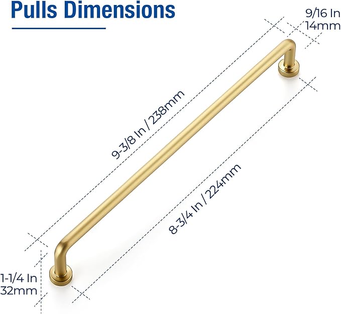JOY DECOR Cabinet Pulls – 8-3/4 Inch Hole Center, Brushed Brass, 5 Pack, Zinc Alloy Cabinet Handles for Drawers & Cupboard – Vintage Style Hardware for Kitchen, Bathroom, Dresser, Furniture Makeover