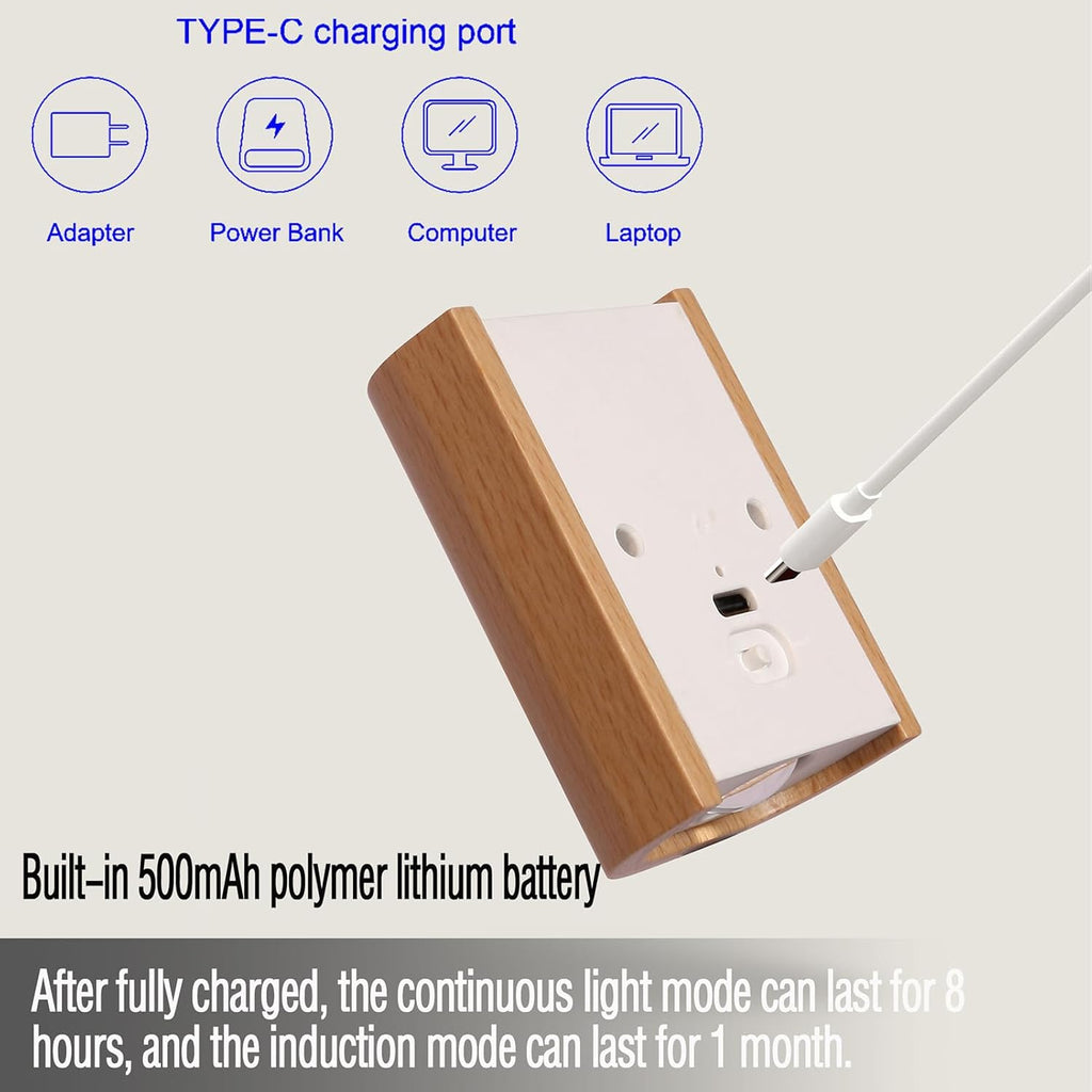 LANDGOO White Ash Wood Night Light Step Light - Smart Motion Sensor Stair Lighting, Rechargeable 2700K LED for Bedroom Hallway Safety, Easy Install (1 Pack)