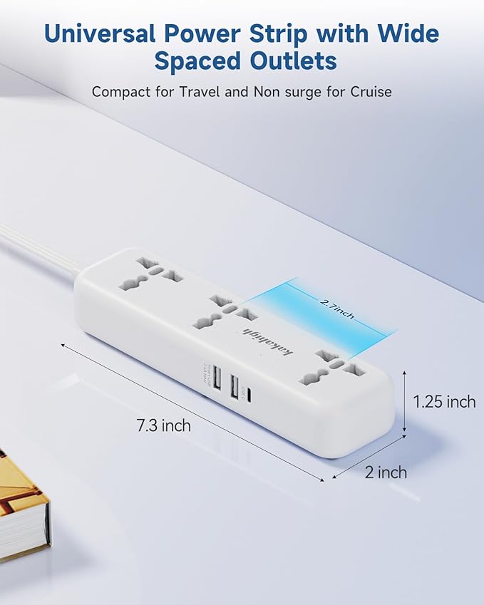 European Travel Plug Adapter Kit with USB Ports, Universal Extension Cord 5 FT, USA to European, UK Plug Adapter for Travel & Life, Accepts Type A/B/C/D/E/F/G/H/I/J/K/L/N/O Plugs, White
