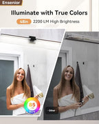 Ensenior Modern Bathroom Vanity Light 48 inch, Built-in Dimmer, 28W Dimmable 5CCT Led Bath Lights, Black Bar Vanity Lights for Bathroom Mirror Cabinets Bedroom-FCC Certificated