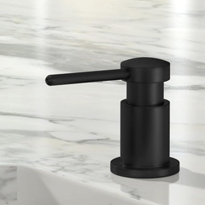Lava Odoro Black Soap Dispenser for Kitchen Sink, Modern Brass Built in Countertop Pump Dispenser with 18 Oz Refillable Bottle, Kitchen Soap and Lotion Dispenser Spot-Free, Matte Black, KSD-21