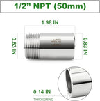 TAISHER 2PCS 304 Stainless Steel Pipe Fittings, 1/2" NPT Male Threaded, 2" Length Weld Nipple Cast Pipe