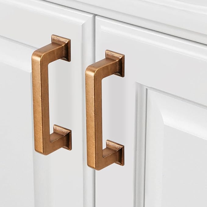 COTYKILEY 10 Pack 3Inch(76mm) Antique Brass Kitchen Cabinet Handles and Pulls - Vintage Drawer Handles in Aged Gold Bronze Finish