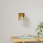 Modern Gold Wall Sconces,9'' Gold Brass Sconce, Bathroom Glass Wall Sconce