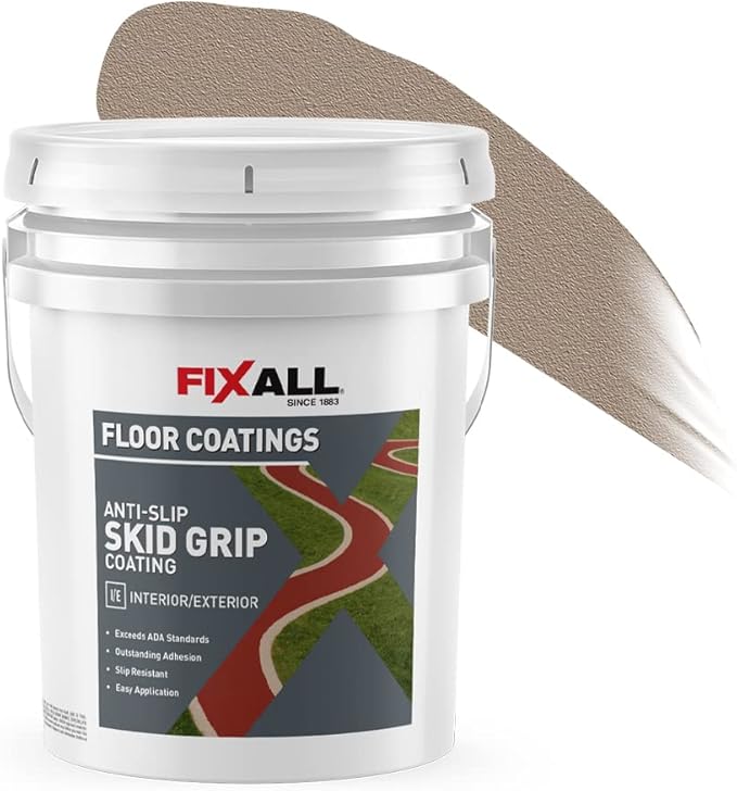 FIXALL Skid Grip Anti-Slip Coating, 5 Gallons, Camel, Exceeds ADA Standards, Ideal for Safety Areas, Slip-Resistant Pavement, Cement & Concrete Paint