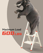 ASPERALD 2 Step Ladder with Single-Handrail,Foldable Step Stool with Anti-Slip Wide Pedals for Home Kitchen Closet,Lightweight Step Folding White