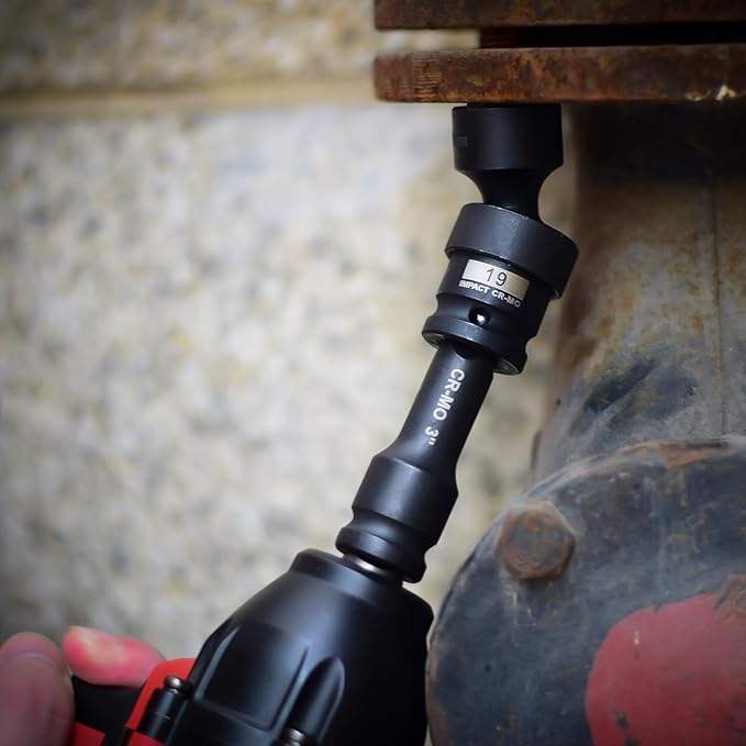 AOBEN 18 PCS 1/2" Drive Shallow Universal Impact Socket Set, Swivel Socket with Flexible Wobble, 6 Point, Metric,10-24mm,Cr-V Steel, Includes Extension Bars and Adapter