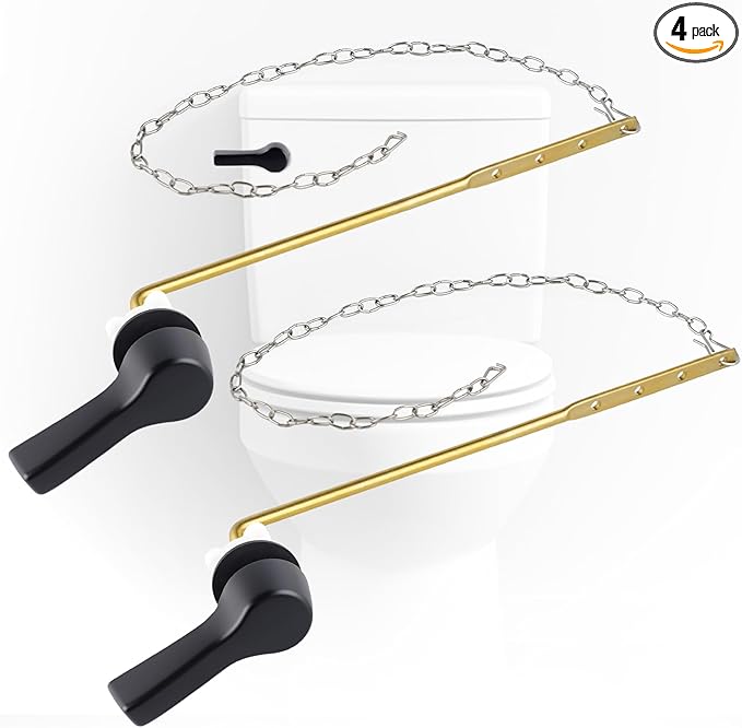iFealClear 2 Pack Universal Metal Toilet Tank Flush Lever Replacement, Front Mount Handle Toilet Tank Trip Lever with 2 Pieces Stainless Steel Flapper Chains, Easy Install, Solid Brass, Matte Black