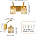 Bathroom Crystal Vanity Lights 2-Light Gold Wall Lamp Modern Crystal Bathroom Light Fixtures Over Mirror 13.77" Long Wall Sconce