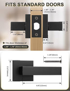 5 Pack Square Black Door Handles Interior, No Lock Passage Door Lever for Left or Right Handing, Heavy Duty Matte Black Closet Door Handle Sets