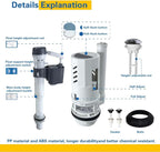 3-Inch Dual Flush Valve Replacement Kit for 2-Piece Toilets, Include Toilet Flush Valve with Push Button, Toilet Fill Valve, Bowl Gasket and Plastic Bolts.