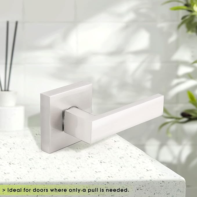 Gobrico 6 Satin Nickel Dummy Levers for Interior Doors,Square Rosette Straight Door Handles