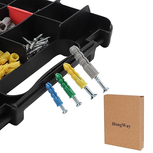 HongWay 370pcs Plastic Drywall Wall Anchors Kit with Screws, Includes 5 Different Assorted Size Anchors and Screws