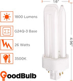 GoodBulb 26 Watt CFL Light Bulbs 4 Pin GX24Q-3 Base 3500K Neutral White 26W High Output 1800 Lumens Triple Tube Compact Fluorescent Light Bulbs Plug-in 10 Pack