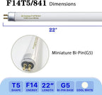 amgolibi T5 14W 4100K Fluorescent Tube, 22 Inches F14T5/841 Straight Fluorescent Bulb, F14T5/CW Fluorescent Lamp for Counter and Cabinet Fixture, Cool White 1250 Lumen G5 Base
