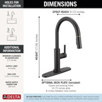 Delta Faucet Nicoli Kitchen Faucet with Pull Down Sprayer, Black and Gold Kitchen Sink Faucet, Modern Kitchen Faucet, Single Hole Kitchen Faucet, Matte Black/Champagne Bronze 19867LF-GZ