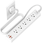 Flat Plug Power Strip, 6 Ft Ultra Thin Flat Extension Cord, Surge Protector with 5 Outlets & 3 USB Ports (2 USB C), 1700 Joules, Wall Mount, Desktop Charging Station for Home Office Dorm, White