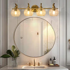 ANDY STAR Brass Vanity Light, Gold Bathroom Light Fixtures 4 Lights, 27.8 Inch Vintage Bathroom Sconces, Brushed Brass Vanity Lighting with Globe Clear Glass Shade, E26 Base (Bulbs Not Included)