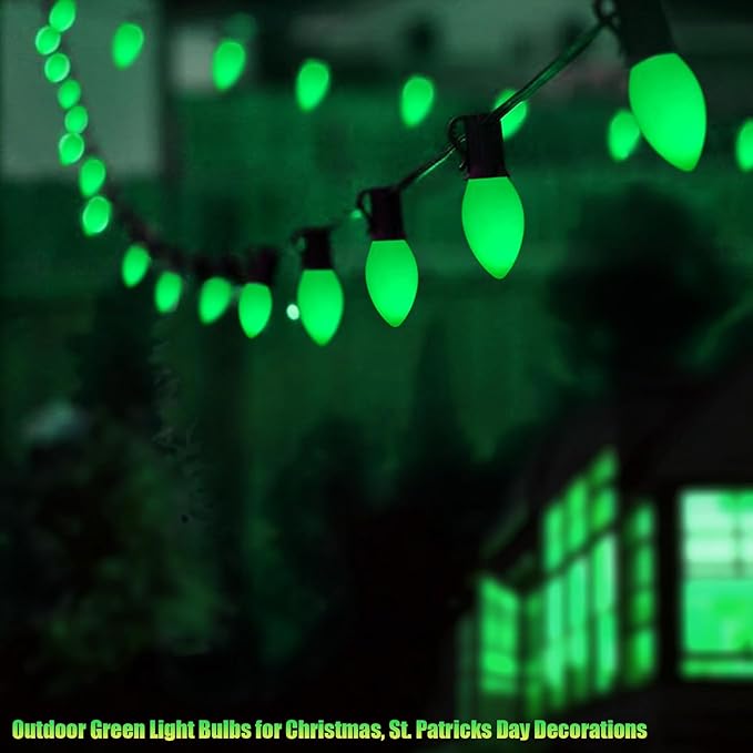 C9 Green Christmas Light Replacement Bulbs, 25 Pack Ceramic Green Incandescent Light Bulbs Vintage Light Bulbs for Outdoor Christmas Lights St Patricks Day Lights, E17 Intermediate Base- 7 Watts