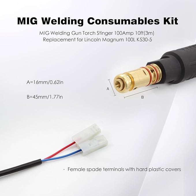 MIG Welding Gun Magnum 100L K530-5 Torch 100Amp 10ft Replacement for Lincoln Magnum 100L K530-5 with Female Spade Terminals