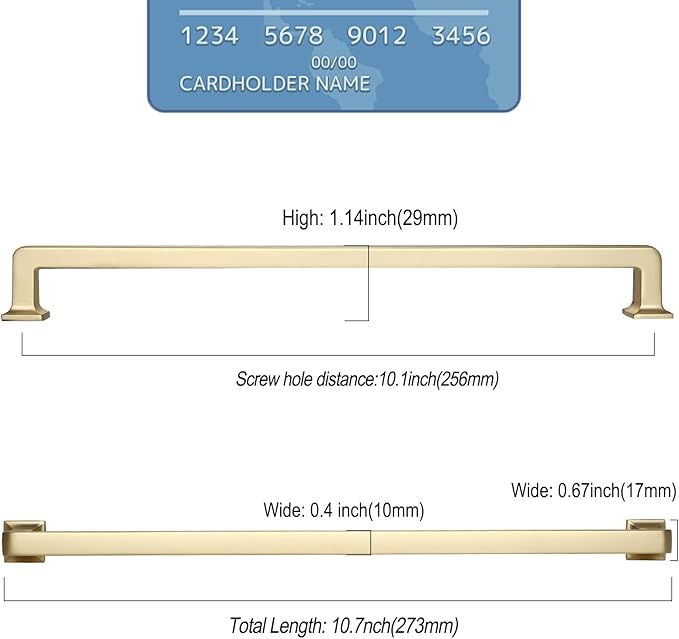 6 Pack 10 Inch Cabinet Handles - Brushed Brass Kitchen Cabinet Hardware - Gold Pulls