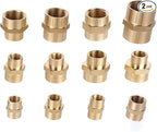 Hex Couplings, 1/2" NPT Female To Female Brass Hex Nipple Adapters, Brass Pipe Extension Fittings for Oil/Air/Water/Gas Systems. (2 Pack)