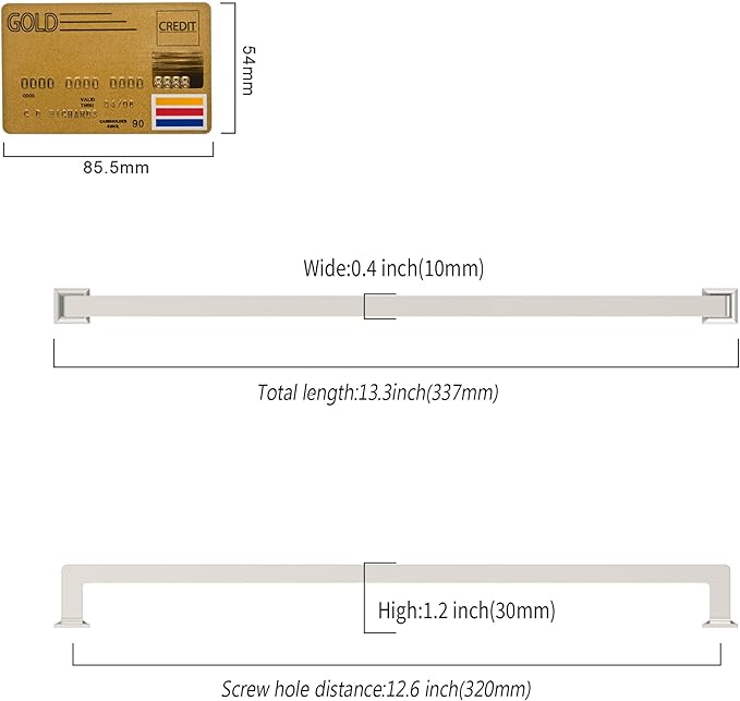 6 Pack 12.6"(320mm) Brushed Satin Nickel Cabinet Pulls Kitchen Cabinet Handles Drawer Pulls Cupboard Hardware for Cabinets CK0078