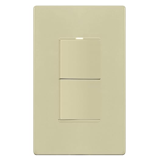 LIDER Minimalist Design Matte Finish Lighted Double Switch with Screwless Wall Plate, Combination Frameless Decorator Switch with Locator Light, Ground Terminal Single Pole, 15A 120V, UL Listed, Ivory