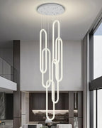 Flashing God H138 Modern Chandelier 6-Rings Large Chandelier for High Ceiling Led Dimmable Ring Pendant Lighting Chrome Contemporary Chandeliers for Villa Foyer Entrance Living Room