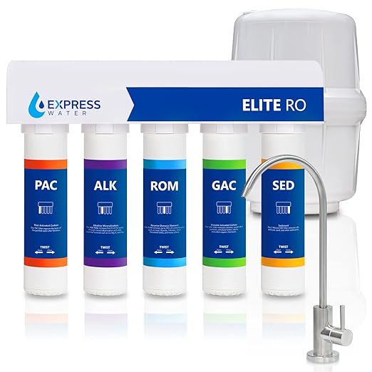 Express Water Elite RO Reverse Osmosis Alkaline Water Filtration System – Quick Twist Filter Change 9 Stage RO Water Filter– Under Sink Water Filter with Alkaline Filter for Essential Minerals 100 GPD