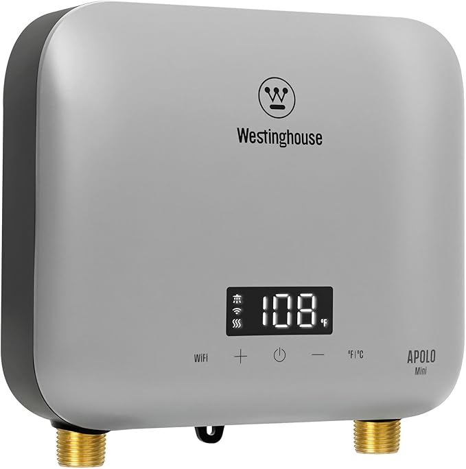 Westinghouse 6.5kW 240V Tankless Water Heater Electric,Wi-Fi Enabled, APOLO Mini-6.5k，Instant Hot Water Heater, Gray