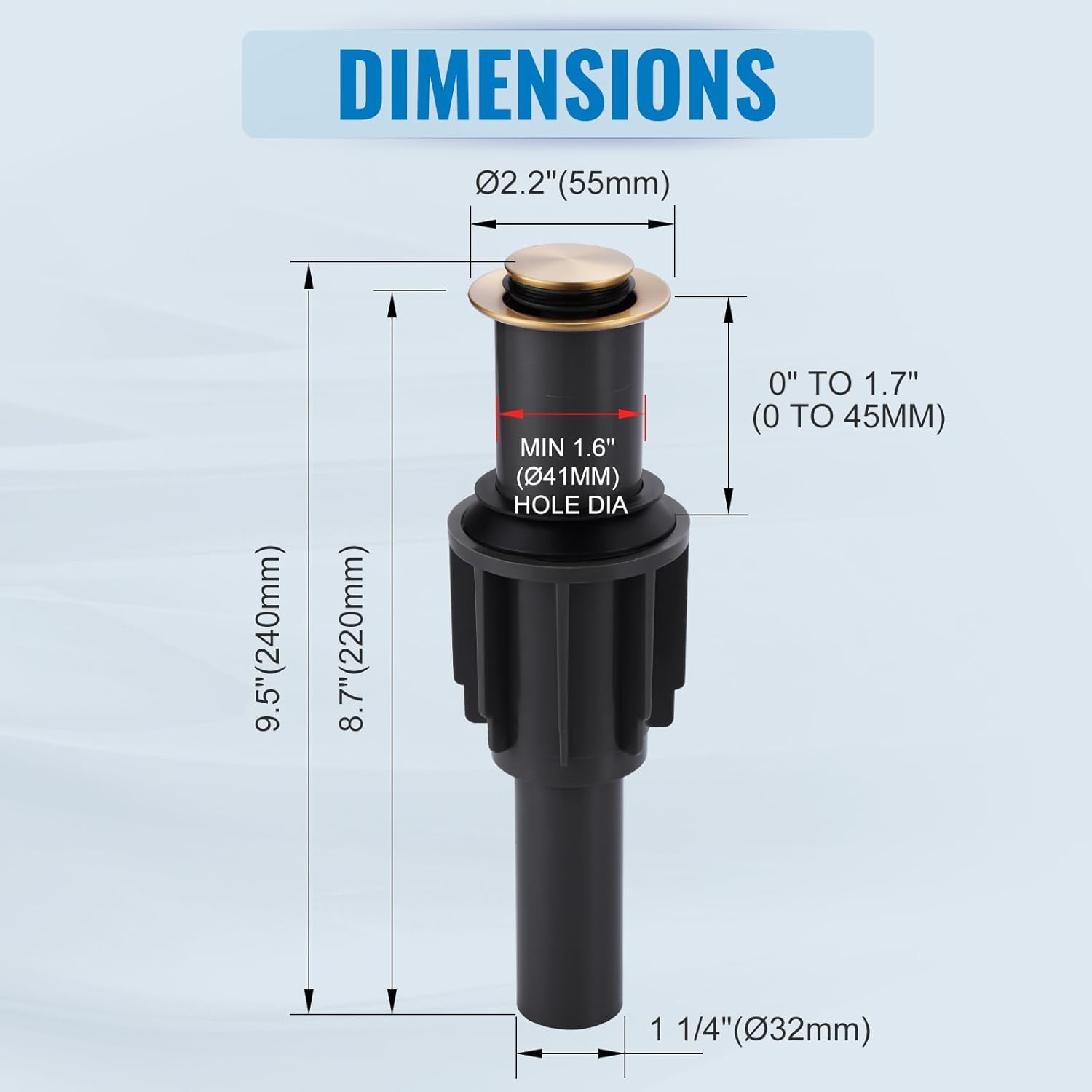 ALEASHA Pop Up Sink Drain Without Overflow, Bathroom Sink Drain Vessel Sink Stopper Pop Up Sink Drain Stopper, Pop Up Drain for Bathroom Sink Drain Strainer for Hair Catcher, Brushed Golden