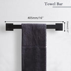 Bathroom Accessories Towel Bar Set: 10 Pieces Matte Black Bathroom Hardware Square SUS304 Stainless Steel - Wall Mounted Towel Rack&Toilet Paper Holder&Towel Ring and Towel Hook