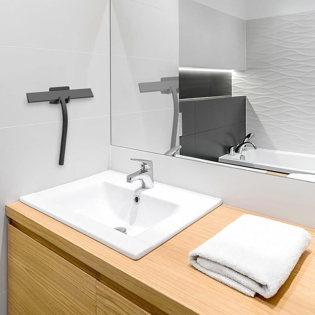 Squeegee, Matte Black 9 inch, Streak Free Cleaning, Shower Squeegee for Glass Doors, Bathroom, Shower Doors, Mirrors, Tiles and Car Windows,Silicone Squeegees,Shower Cleaner with 2 Hooks.